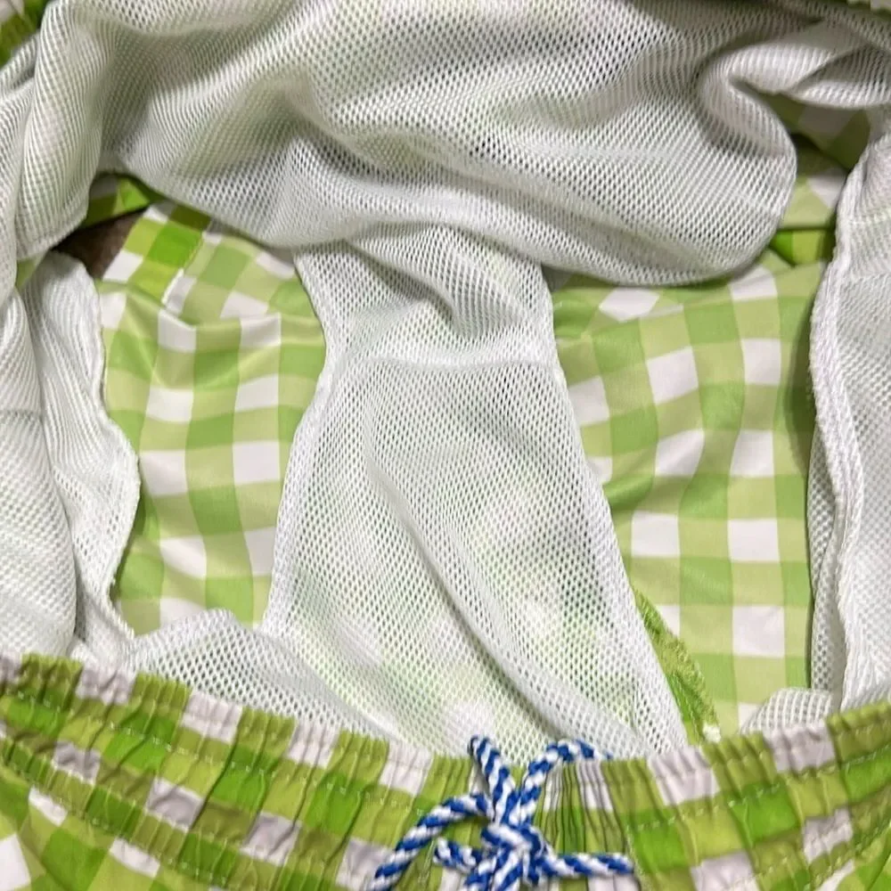 Southern Tide Green Gingham Swim Trunks Checks Size S Coastal Resort Vacation